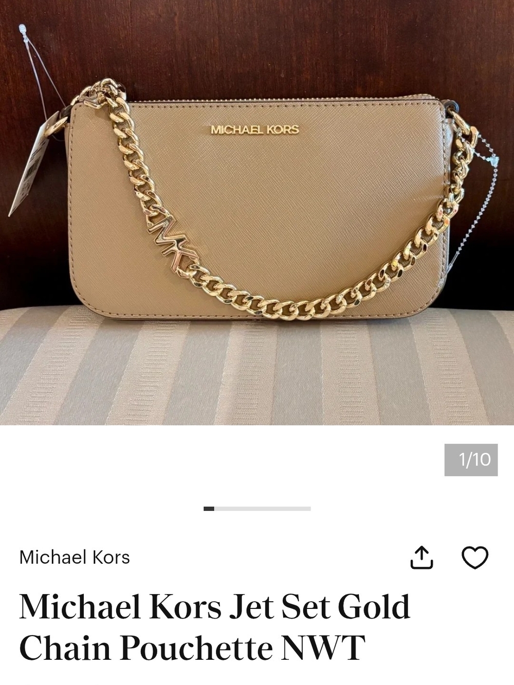 Michael Kors Jet Set Gold Chain Pouchette - Beige